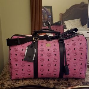 Authentic MCM Pink Duffle Weekender Bag